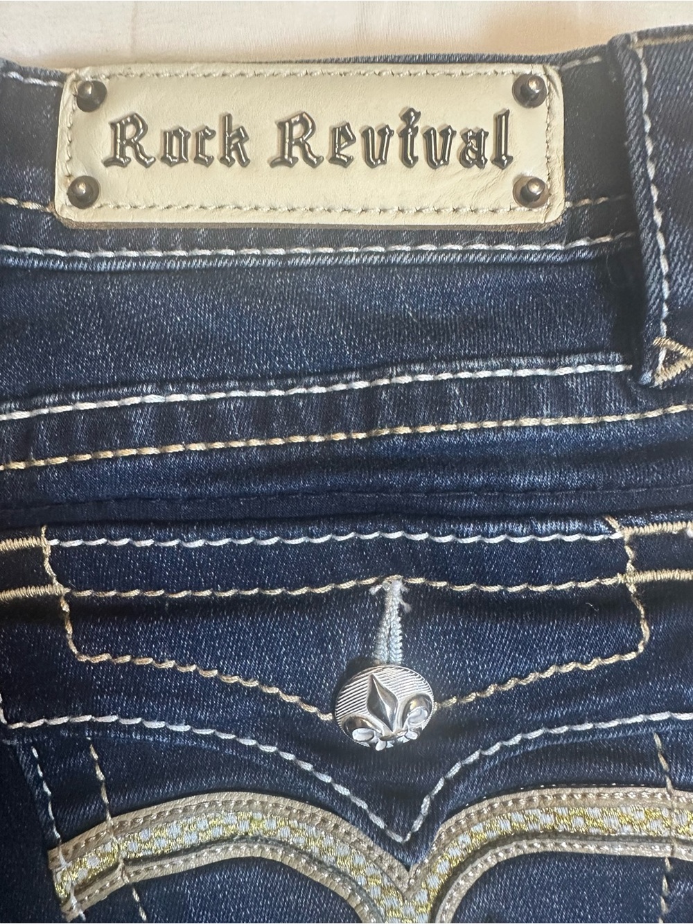 Rock Revival Vicky Bootcut Jeans Women’s Size 27 Dark Wash Thick Stitch Low Ris - Picture 6 of 13